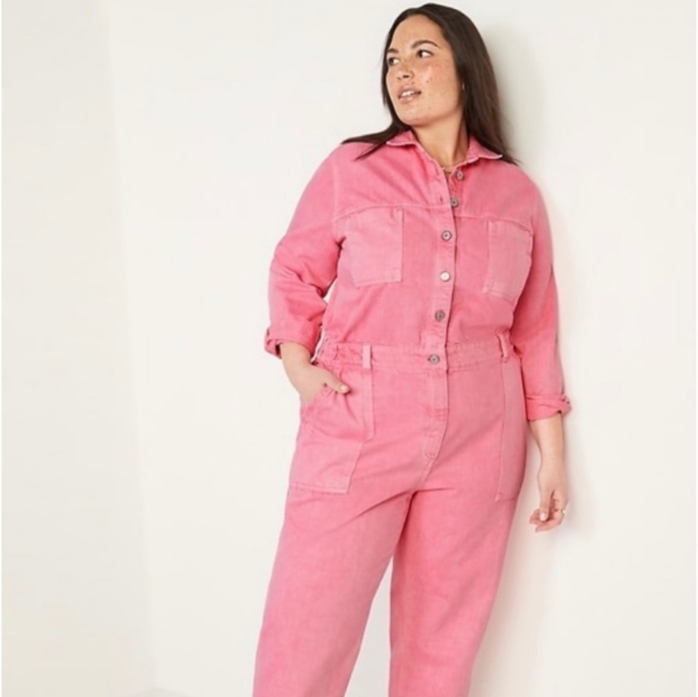 NWT Old Navy Pink Denim Jumpsuit Coveralls 4x